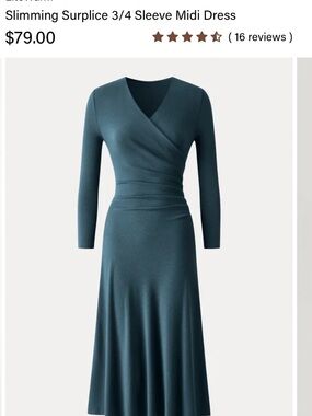 OGL Slimming Surplice 3/4 Sleeve Midi Dress - Teal